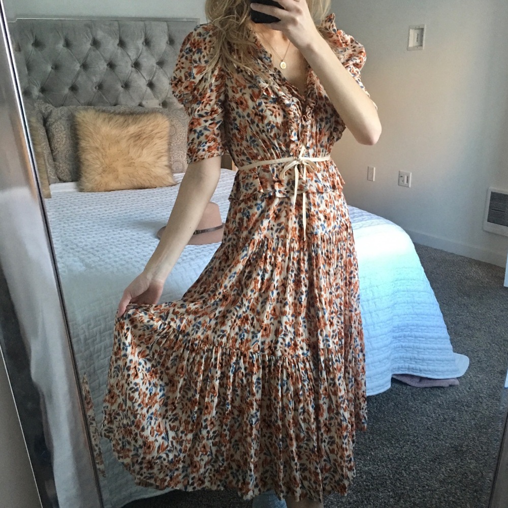 Ulla Johnson Floral Dress Orange and Blue